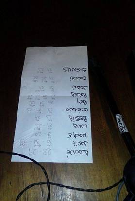 Set List de Eduardo, con las indicaciones para sus efectos de guitarra.